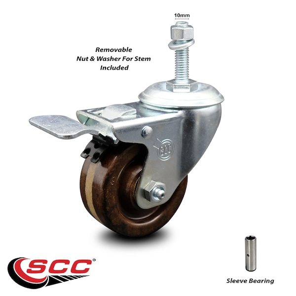 3 Inch High Temp Phenolic Swivel 10mm Stem Caster with Total Lock Brake SCC